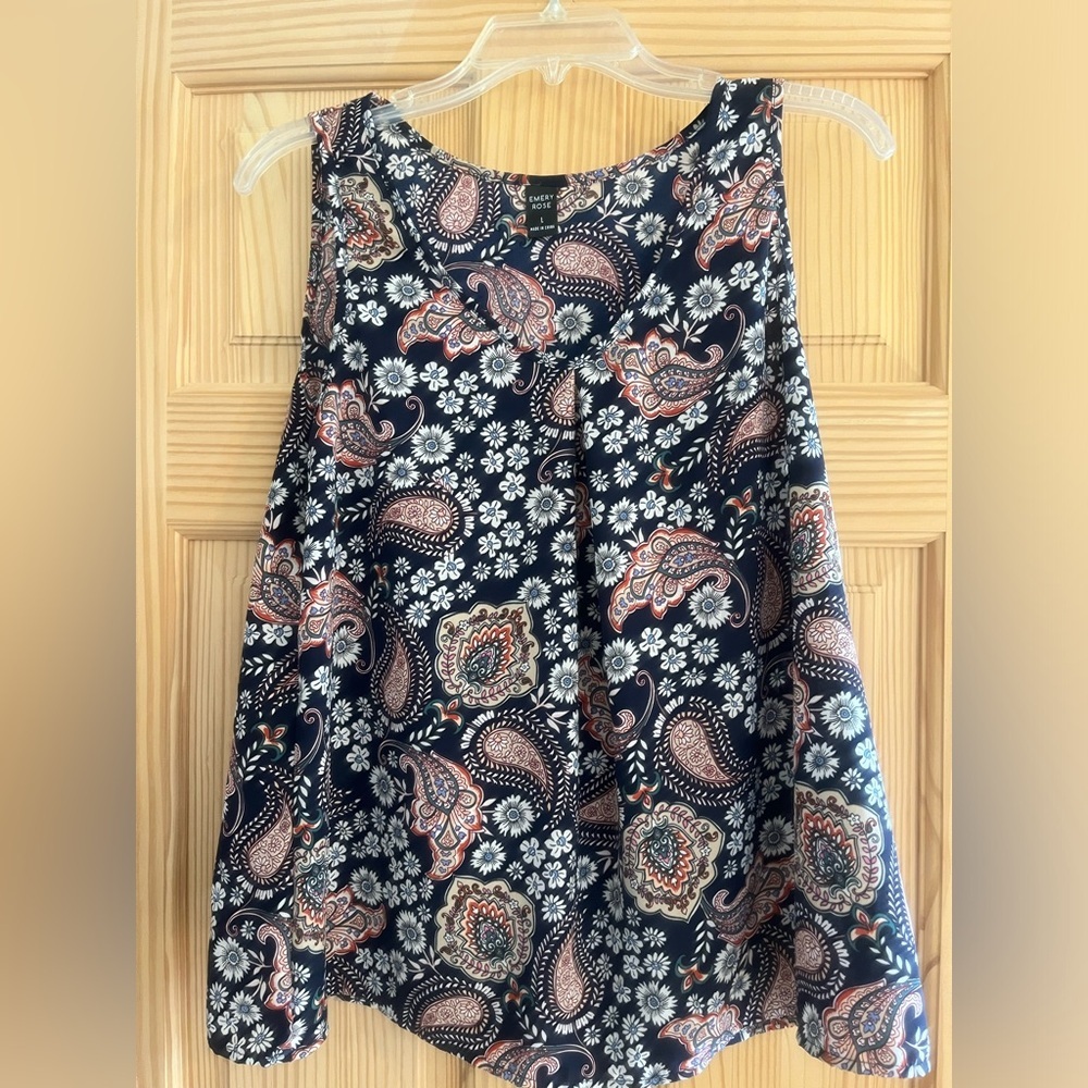 Emery Rose Blue Pink Red and Green Paisley Tank‎ Top Size Larger